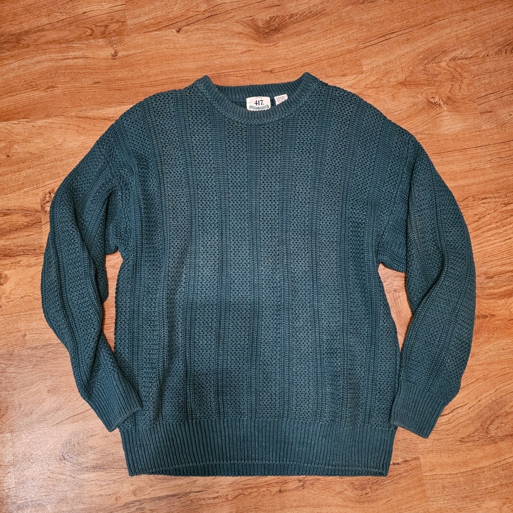 Vintage 417 Van Heusen Mens XL Teal Green Ramie Cotton Chunky Knit Sweater